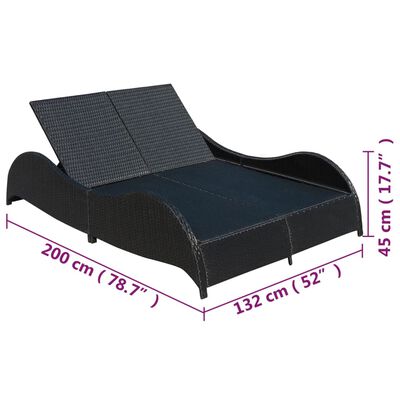vidaXL Dupla ležaljka za sunčanje s jastukom poliratan crna