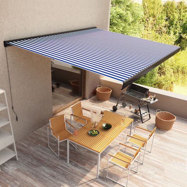 vidaXL Kazetna tenda na ručno uvlačenje 450 x 300 cm plavo-bijela