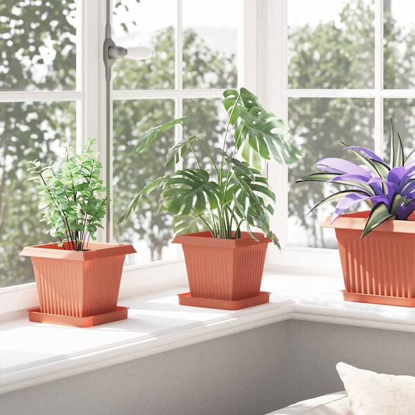 vidaXL Kvadratna saksija za cvijeće 24 pcs Crvena cigla Plastika