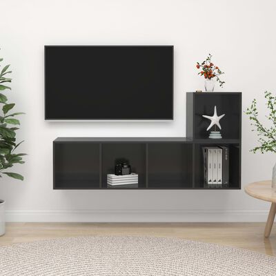 vidaXL 2-dijelni set TV ormarića visoki sjaj sivi od iverice