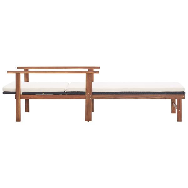 vidaXL Ležaljka za sunčanje s jastukom poliratan i bagremovo drvo crna