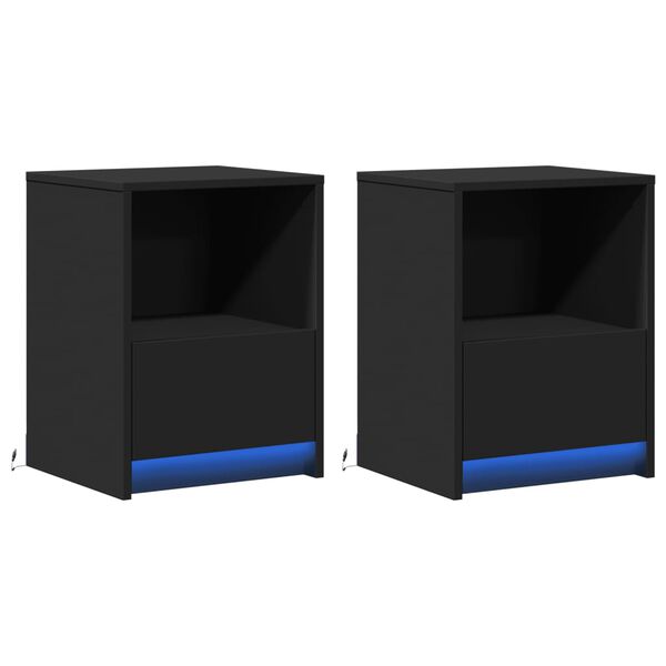 vidaXL Noćni ormarići s LED svjetlima 2 kom crni od konstruiranog drva