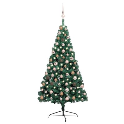 vidaXL Umjetna osvijetljena polovica božićnog drvca zelena 150 cm
