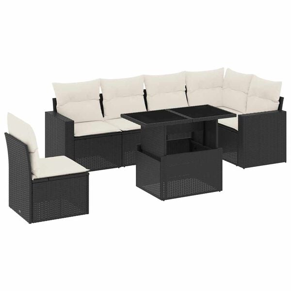 vidaXL 7-dijelni set vrtnih sofa od poliratana s jastucima crni