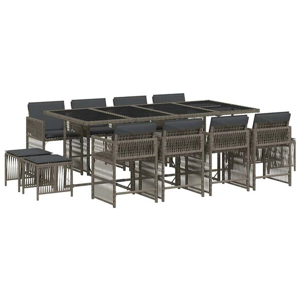 vidaXL 13-dijelni vrtni blagovaonski set s jastucima poliratan sivi