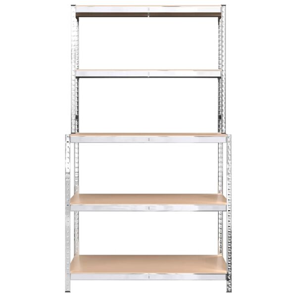 vidaXL Radni stol s 5 razina s policama srebrni od čelika i drva