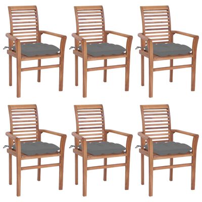 vidaXL Blagovaonske stolice sa sivim jastucima 6 kom od tikovine