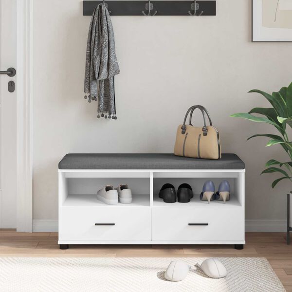vidaXL Klupa za hodnik s jastukom s ladicama Bijelo 100 x 38 x 46 cm