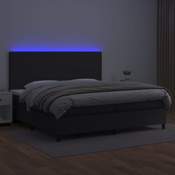 vidaXL Krevet box spring s madracem LED crni 200x200cm od umjetne kože