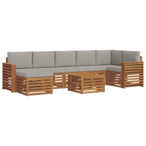 vidaXL Setovi sofa 8 pcs Prirodna i svijetlo siva Čvrsto drvo akacije