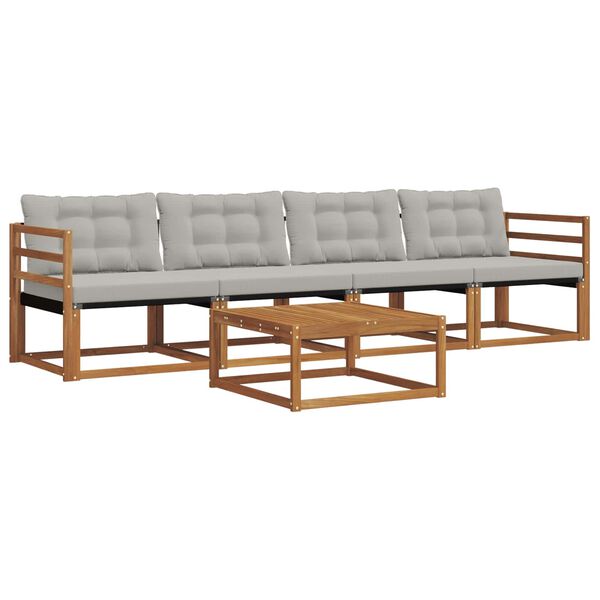 vidaXL Set vanjskih sofa s jastukom 5 pcs Prirodna i svijetlo siva