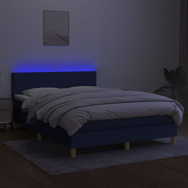 vidaXL Krevet box spring s madracem LED plavi 140x190 cm od tkanine