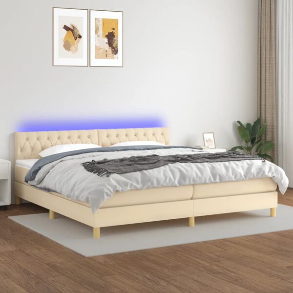 vidaXL Krevet box spring s madracem LED krem 200x200 cm od tkanine