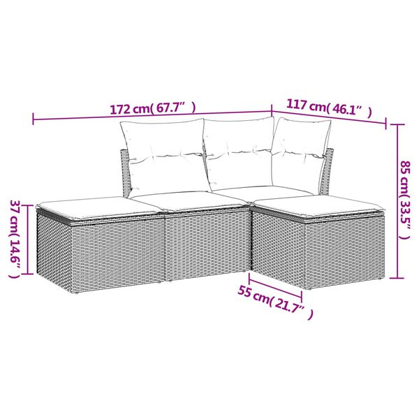 vidaXL 4-dijelni set vrtnih sofa od poliratana s jastucima crni