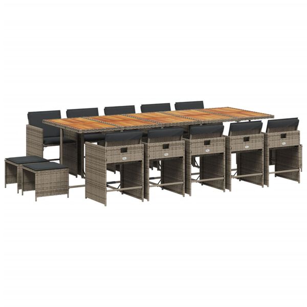 vidaXL 15-dijelni vrtni blagovaonski set s jastucima poliratan sivi