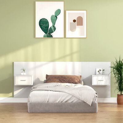 vidaXL Uzglavlje za krevet s ormarićima visoki sjaj bijelo drveno
