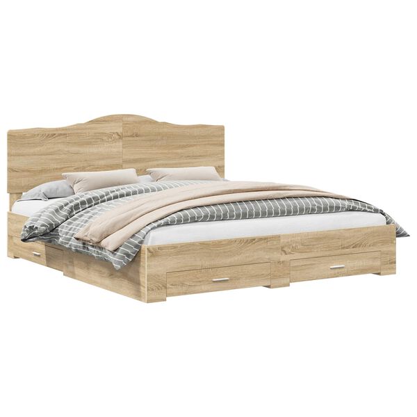 vidaXL Krevetna konstrukcija s uzglavljem Sonoma hrast 200 x 200 cm