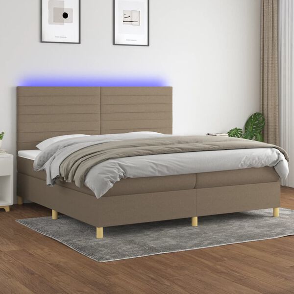 vidaXL Krevet box spring s madracem LED smeđesivi 200x200 cm tkanina