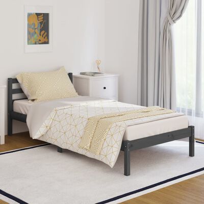 vidaXL Okvir za krevet od masivne borovine 90 x 200 cm sivi