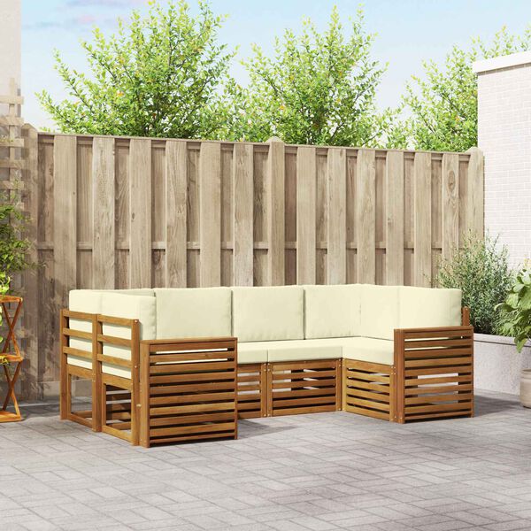 vidaXL Sekcijska garnitura 6 pcs Prirodna i krem Čvrsto drvo akacije