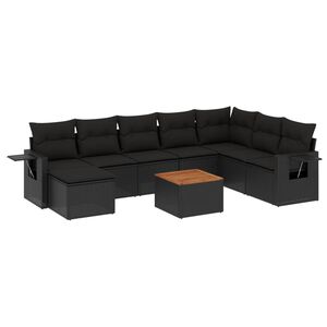 vidaXL 9-dijelni set vrtnih sofa s jastucima crni od poliratana