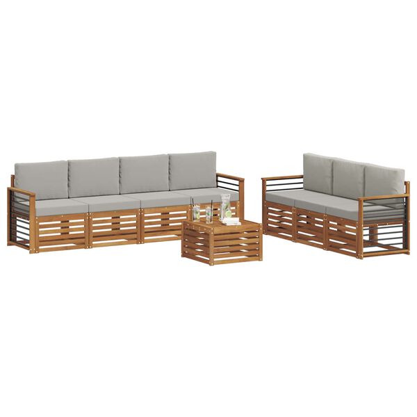 vidaXL Setovi sofa 8 pcs Prirodna i svijetlo siva Čvrsto drvo akacije