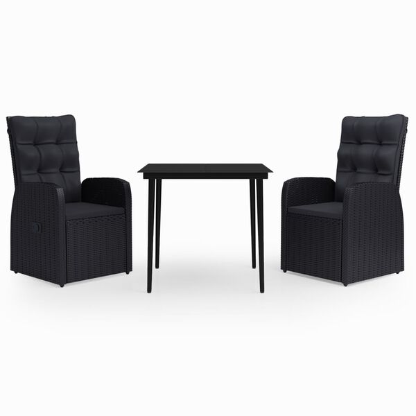 vidaXL 3-dijelni vrtni blagovaonski set s jastucima crni