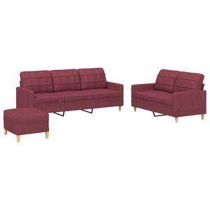 vidaXL 3-dijelni set sofa s jastucima crvena boja vina od tkanine