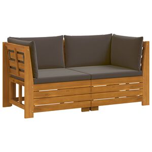 vidaXL Set vanjskih sofa s jastukom 2 Komad Smeđa Čvrsto drvo akacije