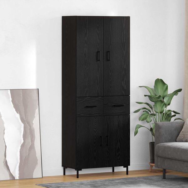 vidaXL Highboard Zidne Crni hrast 69,5 x 34 x 180 cm Konstruirano drvo