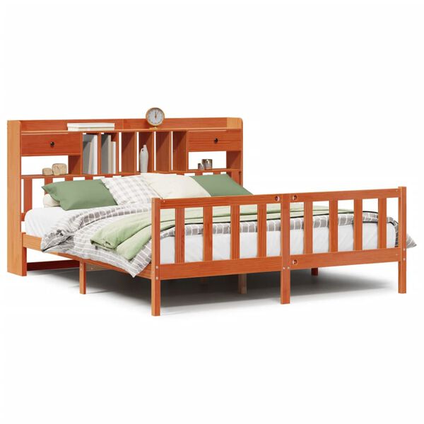 vidaXL Krevet s regalom za knjige bez madraca 200x200 cm od borovine