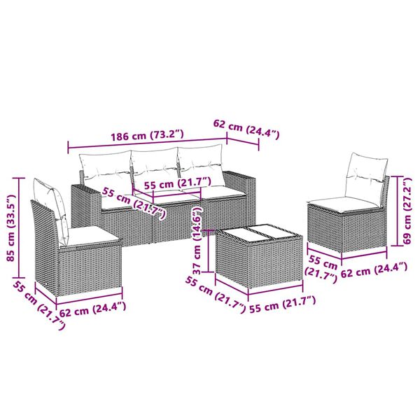vidaXL 6-dijelni set vrtnih sofa od poliratana s jastucima svjetlosivi