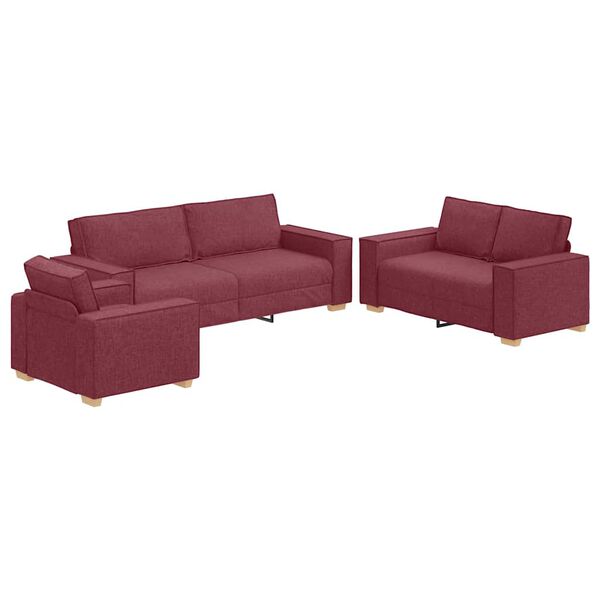 vidaXL Sofa 3 pcs Vinska crvena 220 x 80 x 84 cm Platnasta tkanina