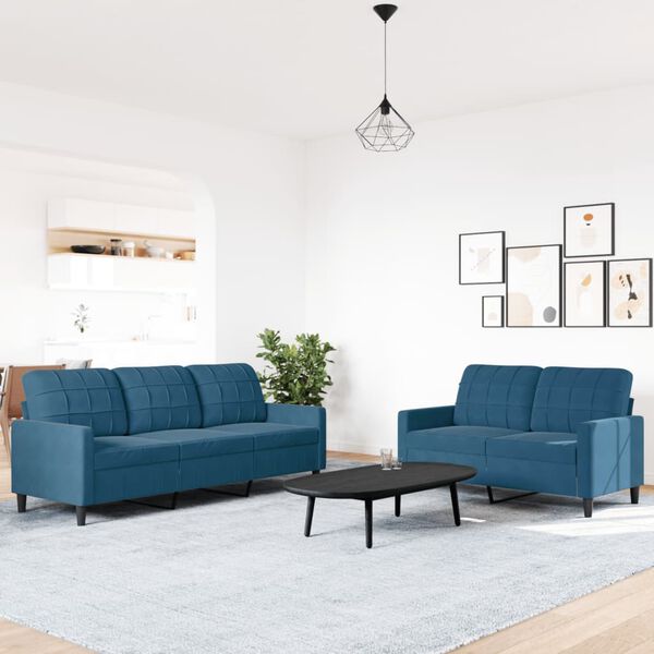 vidaXL 2-dijelni set sofa s jastucima plavi bar&scaron;unasti