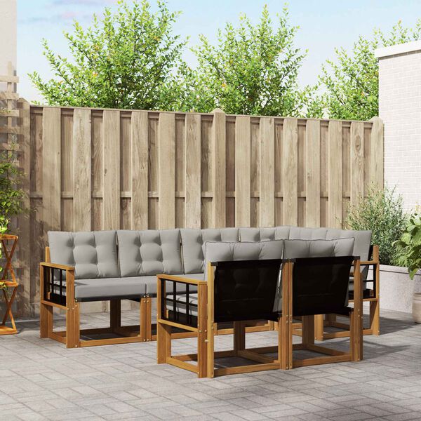 vidaXL Set vanjskih sofa s jastukom 7 pcs Prirodna i svijetlo siva