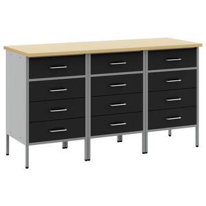 vidaXL Radni ormar s ladicama 3 kom. Crna i Siva 150 x 55 x 85 cm