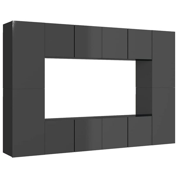 vidaXL 8-dijelni set TV ormarića visoki sjaj sivi konstruirano drvo