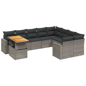 vidaXL 10-dijelni set vrtnih sofa od poliratana s jastucima sivi