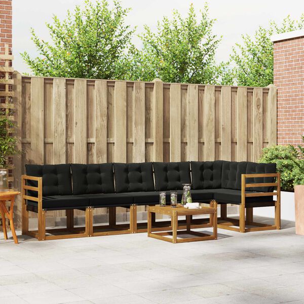 vidaXL Set vanjskih sofa s jastukom 7 pcs Prirodna i crna