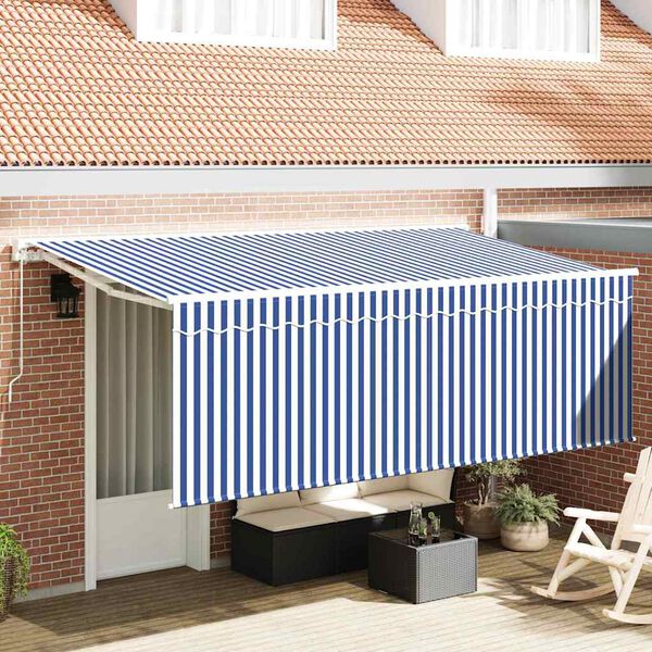 vidaXL Skrovita tenda Plava i bijela 400 x 200 cm Poliester i aluminij