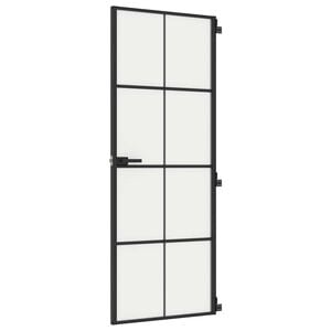 vidaXL Sobna vrata tanka crna 76 x 201,5 cm kaljeno staklo i aluminij