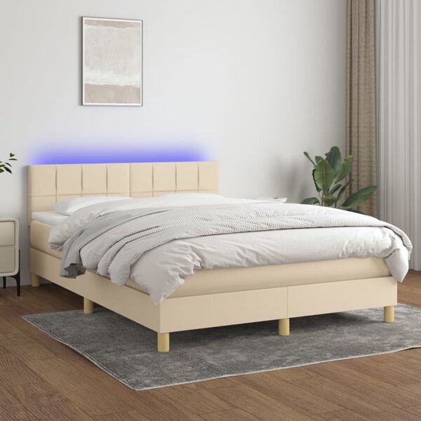 vidaXL Krevet box spring s madracem LED krem 140x200 cm od tkanine
