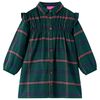 vidaXL Dječja haljina dugih rukava s volanima tamnozelena 128