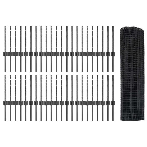 vidaXL Ograda s postovima Siva 0,4 x 100 m Čelik i PVC