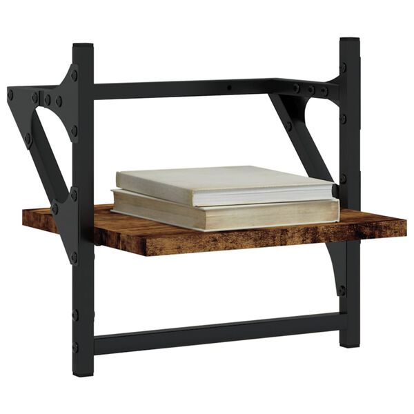 vidaXL Zidne police s prečkama 2 kom dimljena boja hrasta 30x25x30 cm