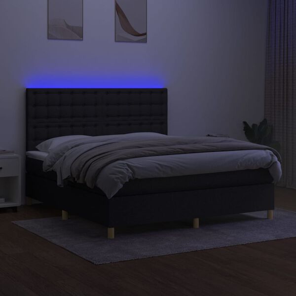 vidaXL Krevet box spring s madracem LED crni 160x200 cm od tkanine
