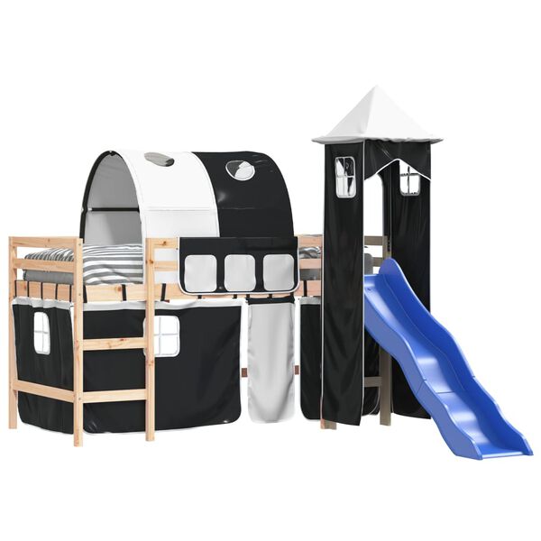 vidaXL Dječji krevet na kat s tornjem crno-bijeli 90 x 200 cm borovina