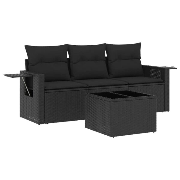 vidaXL 4-dijelni set vrtnih sofa od poliratana s jastucima crni