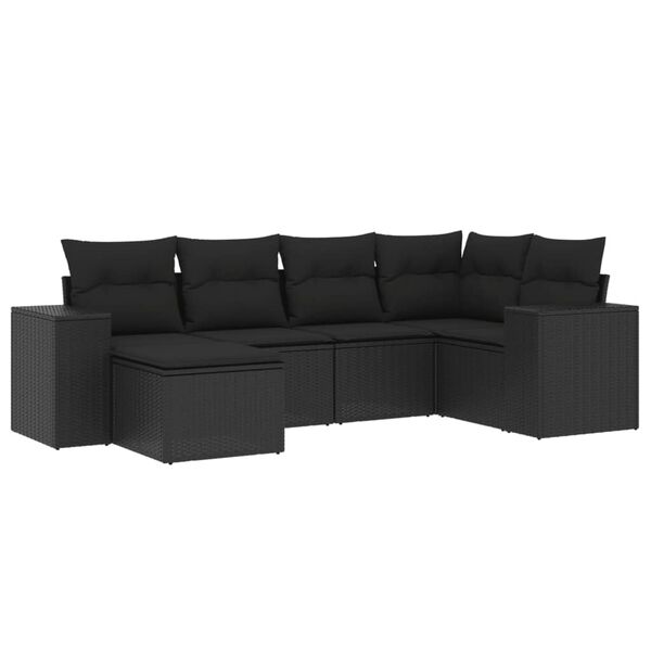vidaXL 6-dijelni set vrtnih sofa s jastucima crni od poliratana