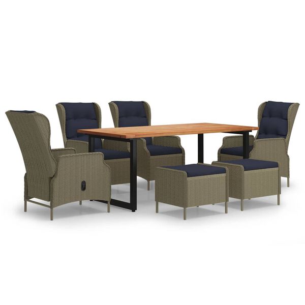 vidaXL 7-dijelni vrtni blagovaonski set s jastucima poliratan smeđi